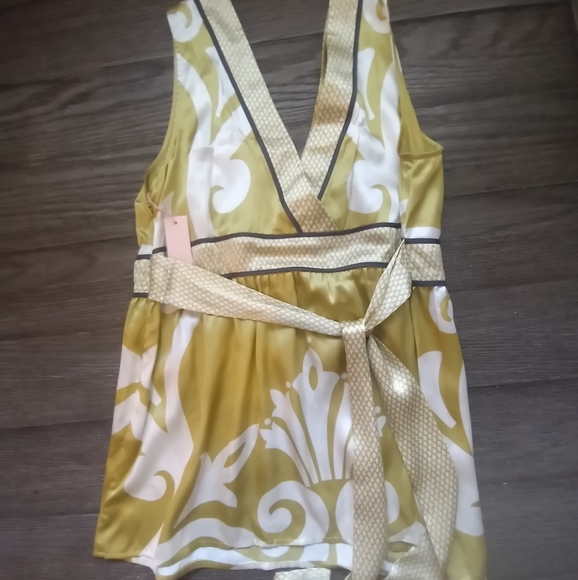 Jenny Han Anthro gold silk blouse size large NWT - Picture 7 of 11